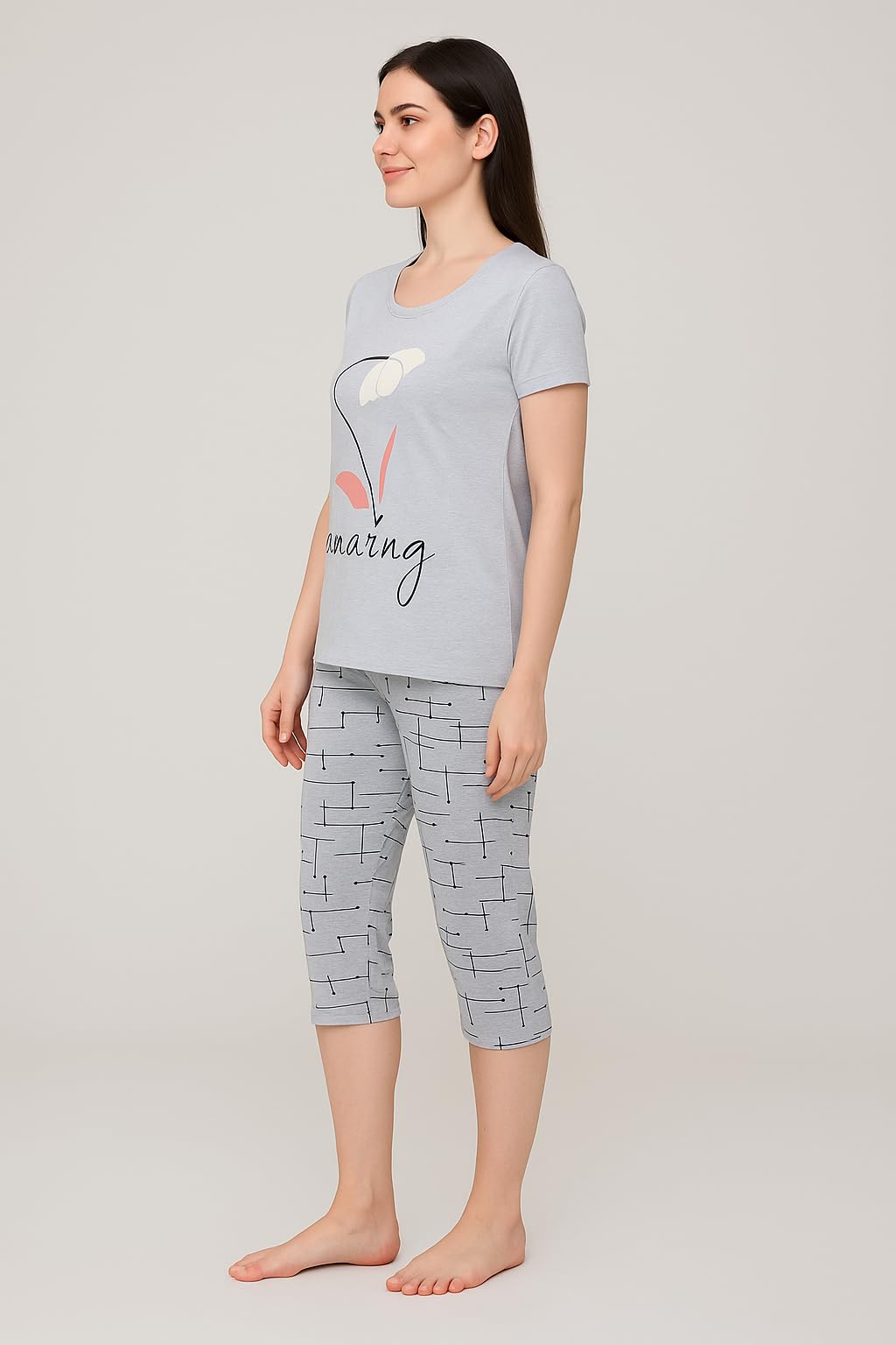 KOMFIEZ Women’s 2-Piece Pajama Set “Amazing” Floral Tee & Capri Pants Soft Cotton Multiple Colors One Size Fits Most (S–L)
