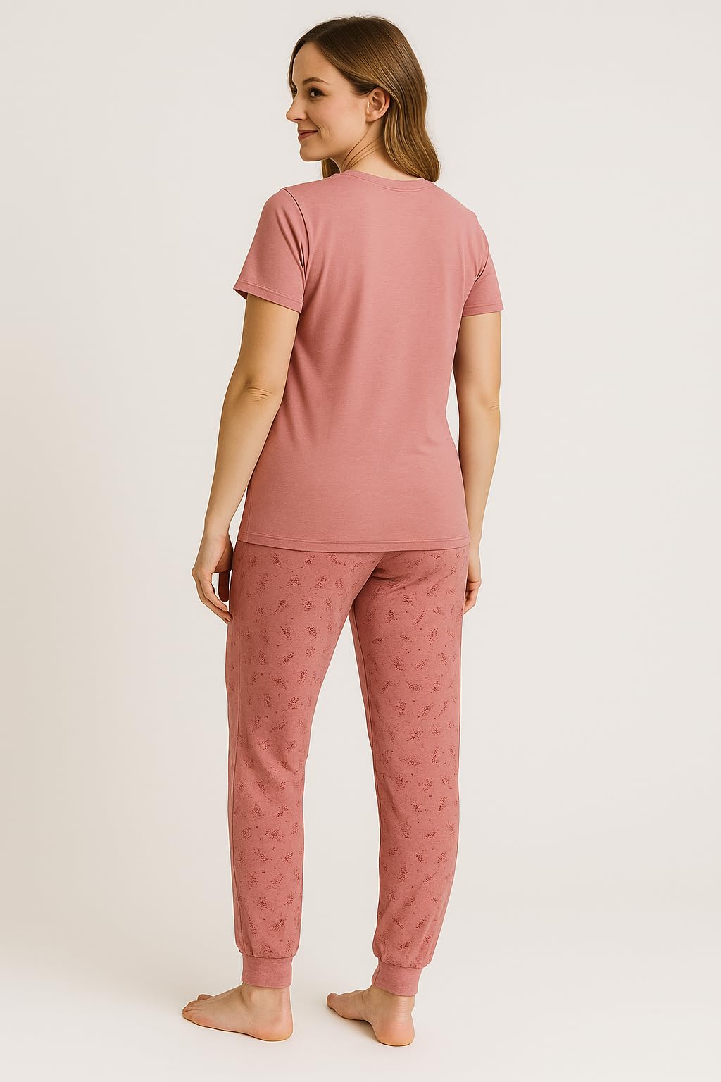 KOMFIEZ Women’s TROPICA Pajama Set – Soft Cotton 2-Piece Loungewear with Printed Short Sleeve Top & Long Pants (S–L)