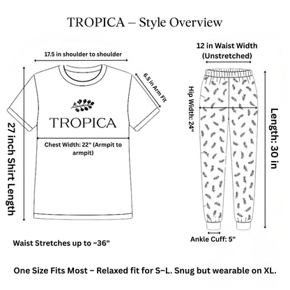 KOMFIEZ Women’s TROPICA Pajama Set – Soft Cotton 2-Piece Loungewear with Printed Short Sleeve Top & Long Pants (S–L)