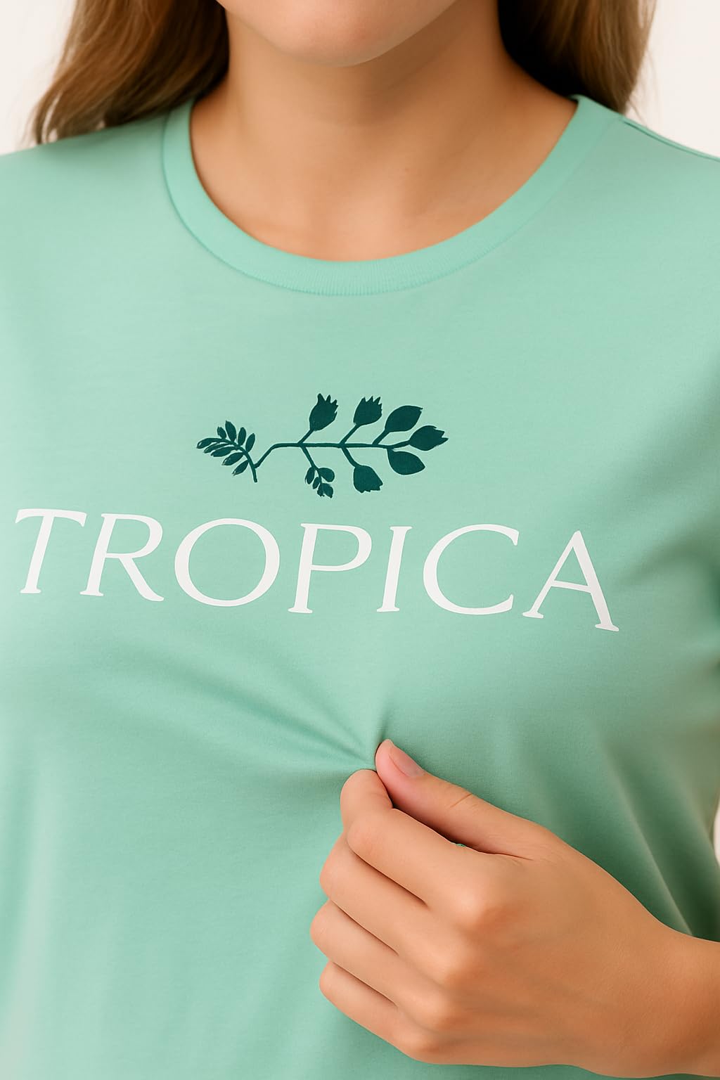 KOMFIEZ Women’s TROPICA Pajama Set – Soft Cotton 2-Piece Loungewear with Printed Short Sleeve Top & Long Pants (S–L)