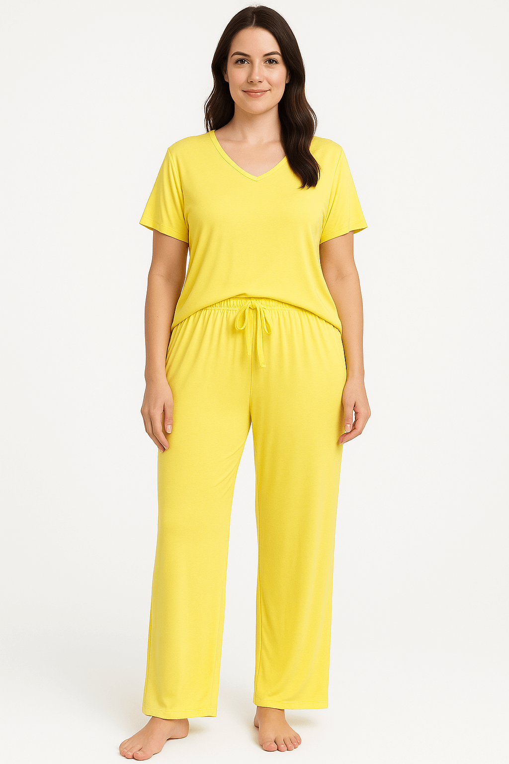 KOMFIEZ Women’s Pajama Set – Soft Yellow Lounge Sleepwear – 2-Piece Short Sleeve Top & Wide Leg Pants – XL Relaxed Fit